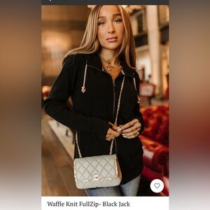 AMPERSAND AVE Black waffle knit FullZip Hoodie